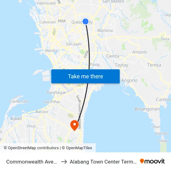 Commonwealth Avenue to Alabang Town Center Terminal map
