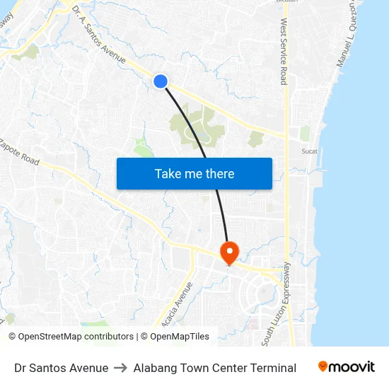 Dr Santos Avenue to Alabang Town Center Terminal map