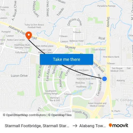 Starmall Footbridge, Starmall Starmall Service Rd, Muntinlupa City, Manila to Alabang Town Center Terminal map