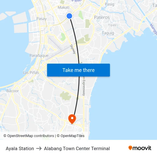 Ayala Station to Alabang Town Center Terminal map