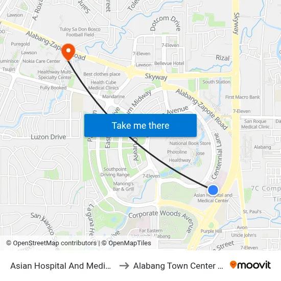 Asian Hospital And Medical Center to Alabang Town Center Terminal map