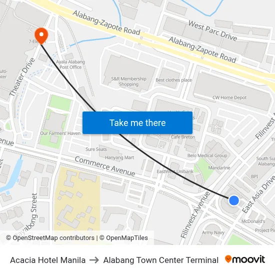 Acacia Hotel Manila to Alabang Town Center Terminal map