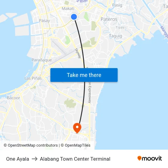 Intercontinental Manila to Alabang Town Center Terminal map