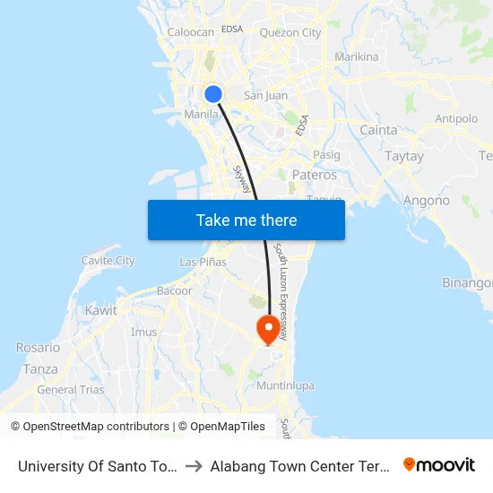 University Of Santo Tomas to Alabang Town Center Terminal map