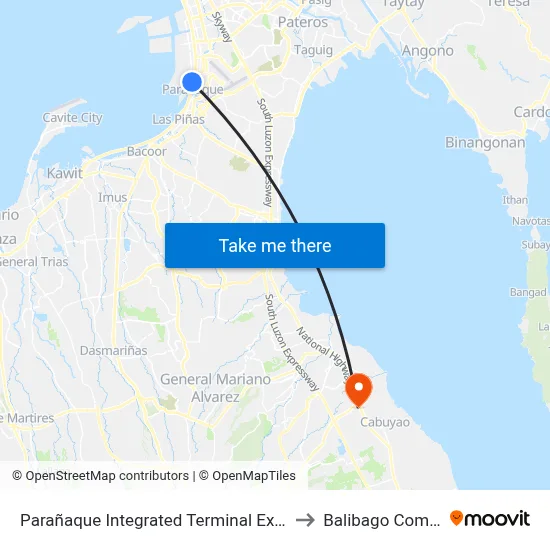 Parañaque Integrated Terminal Exchange to Balibago Complex map