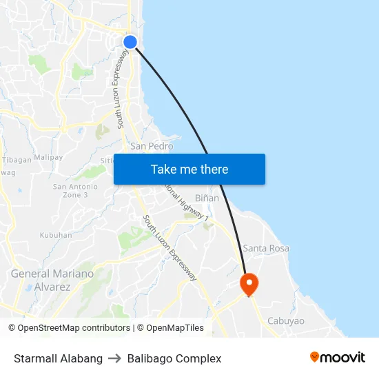 Starmall Alabang to Balibago Complex map