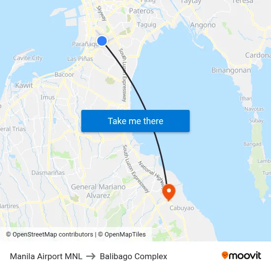 Manila Airport MNL to Balibago Complex map