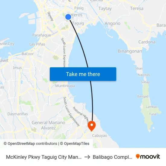 McKinley Pkwy Taguig City Manila to Balibago Complex map