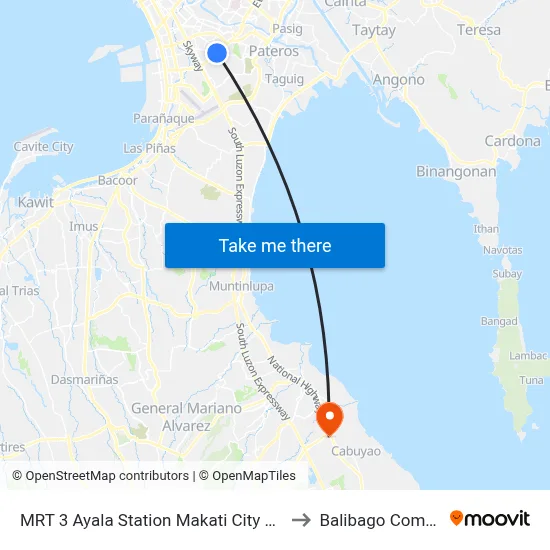 MRT 3 Ayala Station Makati City Manila to Balibago Complex map