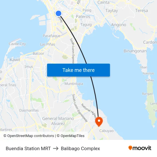 Buendia Station MRT to Balibago Complex map