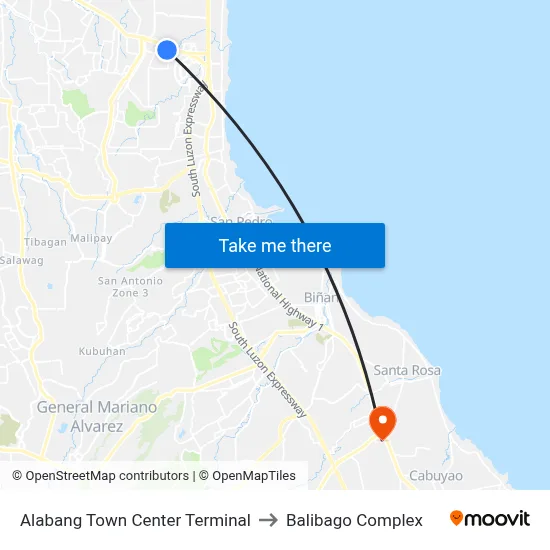 Alabang Town Center Terminal to Balibago Complex map