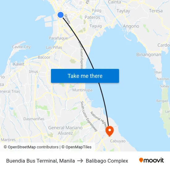Buendia Bus Terminal, Manila to Balibago Complex map