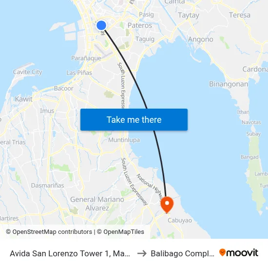 Avida San Lorenzo Tower 1, Manila to Balibago Complex map