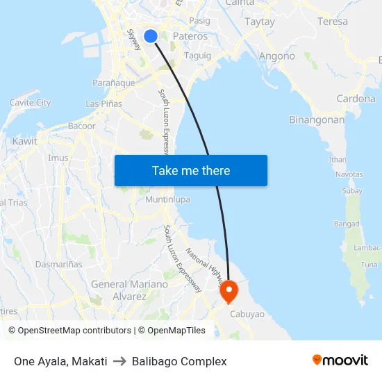 One Ayala, Makati to Balibago Complex map