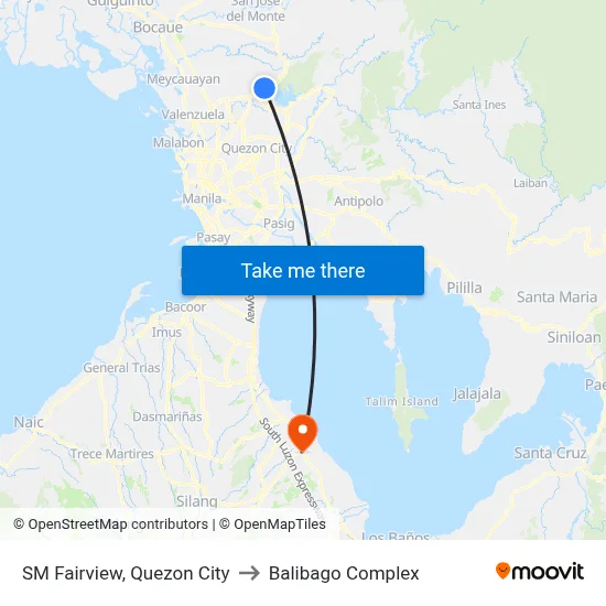 SM Fairview, Quezon City to Balibago Complex map