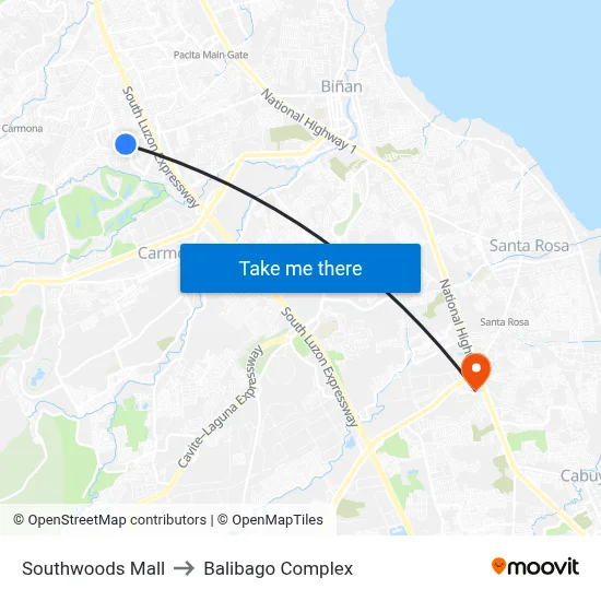 Southwoods Mall to Balibago Complex map