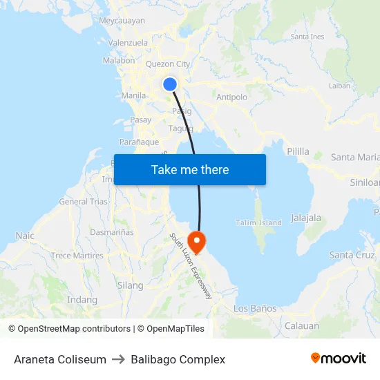 Araneta Coliseum to Balibago Complex map