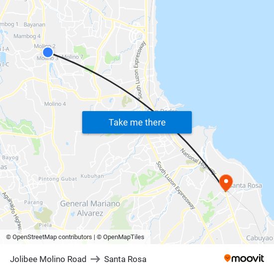 Jolibee Molino Road to Santa Rosa map