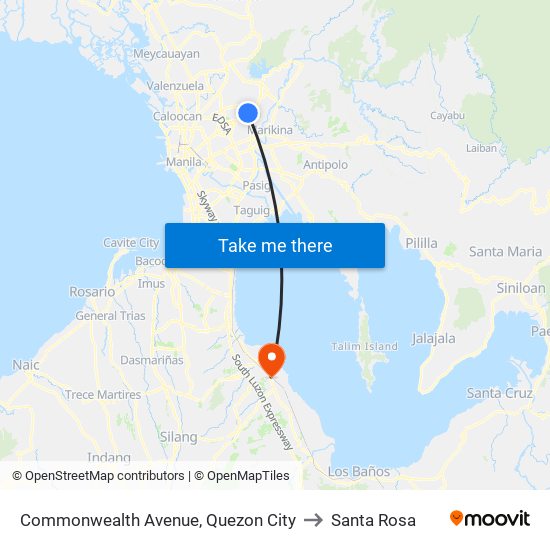 Commonwealth Avenue, Quezon City to Santa Rosa map
