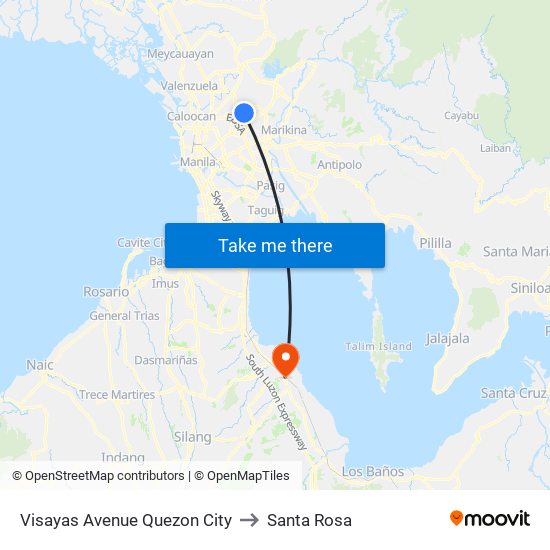 Visayas Avenue Quezon City to Santa Rosa map