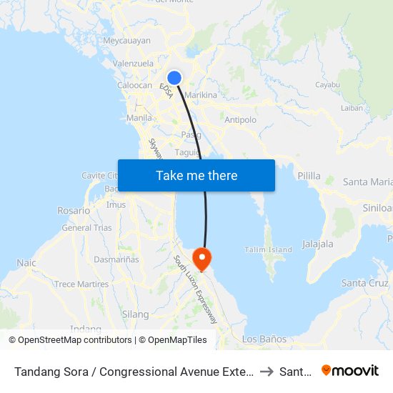 Tandang Sora / Congressional Avenue Extension Intersection, Quezon City to Santa Rosa map