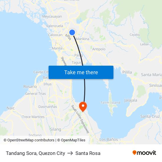 Tandang Sora, Quezon City to Santa Rosa map
