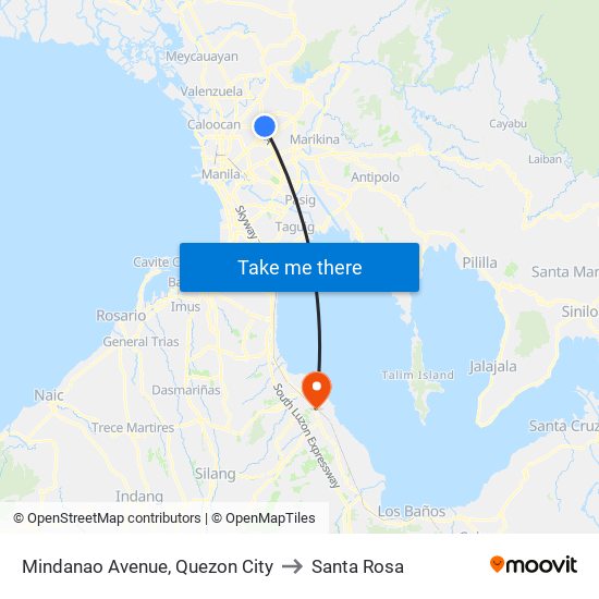 Mindanao Avenue, Quezon City to Santa Rosa map