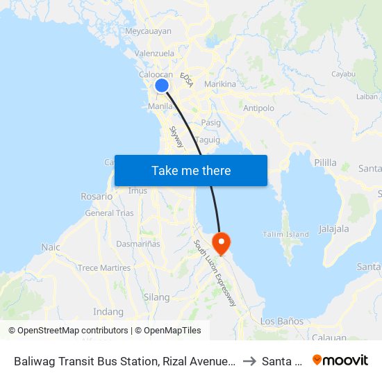 Baliwag Transit Bus Station, Rizal Avenue, Caloocan City to Santa Rosa map