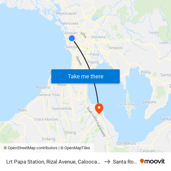 Lrt Papa Station, Rizal  Avenue, Caloocan City to Santa Rosa map