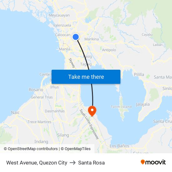 West Avenue, Quezon City to Santa Rosa map