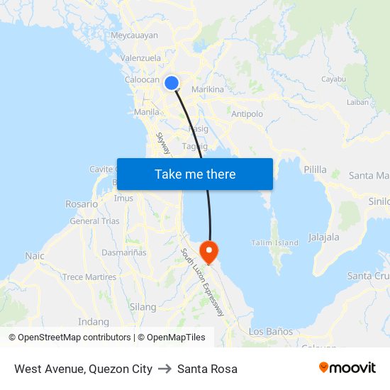 West Avenue, Quezon City to Santa Rosa map