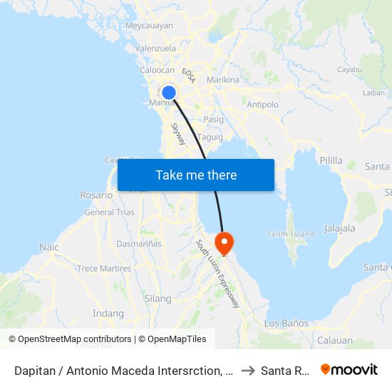 Dapitan / Antonio Maceda Intersrction, Manila to Santa Rosa map