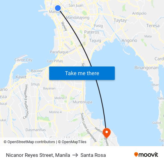 Nicanor Reyes Street, Manila to Santa Rosa map