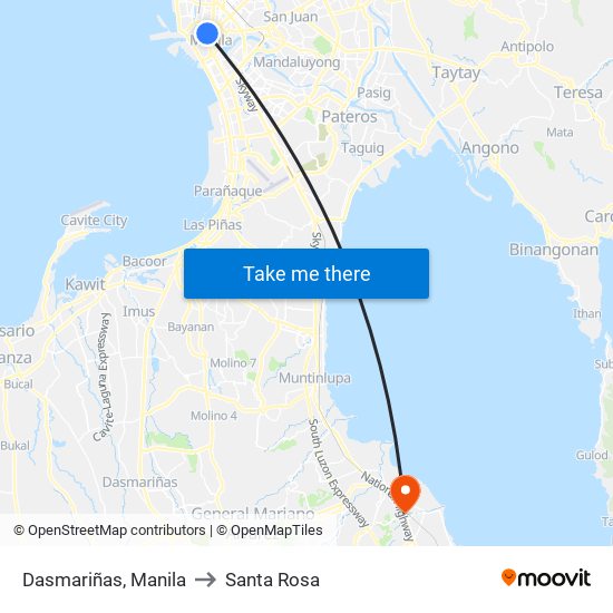 Dasmariñas, Manila to Santa Rosa map