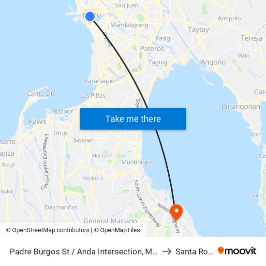 Padre Burgos St / Anda Intersection, Manila to Santa Rosa map