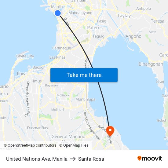United Nations Ave, Manila to Santa Rosa map