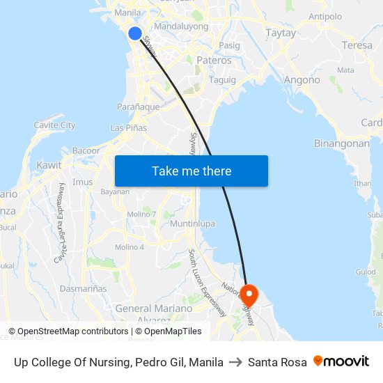 Up College Of Nursing, Pedro Gil, Manila to Santa Rosa map