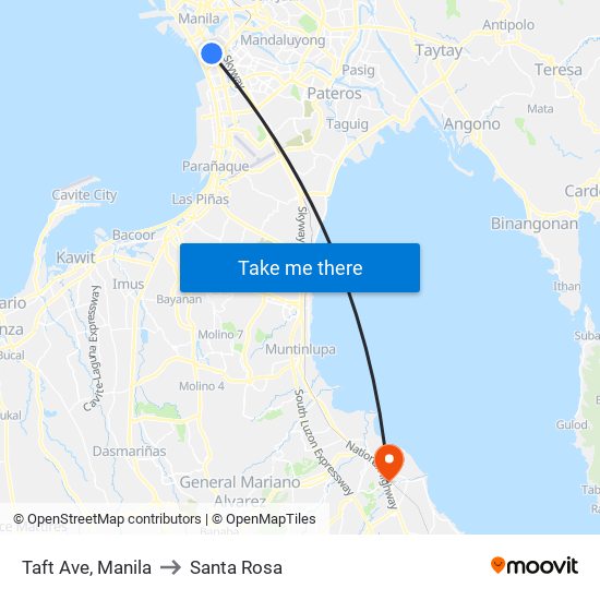 Taft Ave, Manila to Santa Rosa map