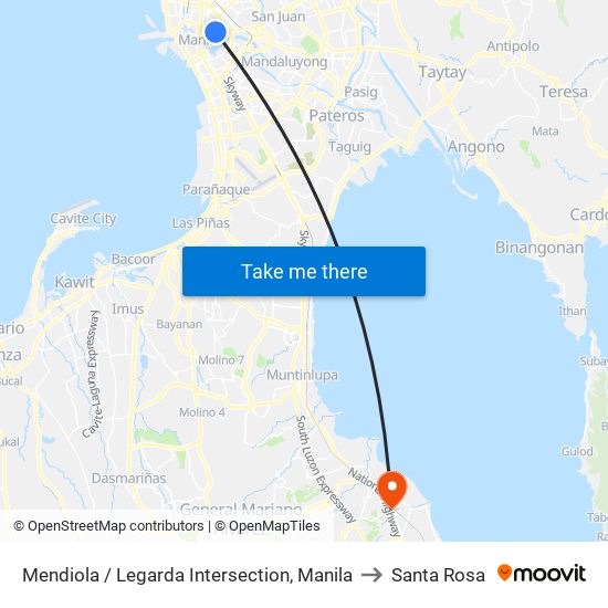 Mendiola / Legarda Intersection, Manila to Santa Rosa map