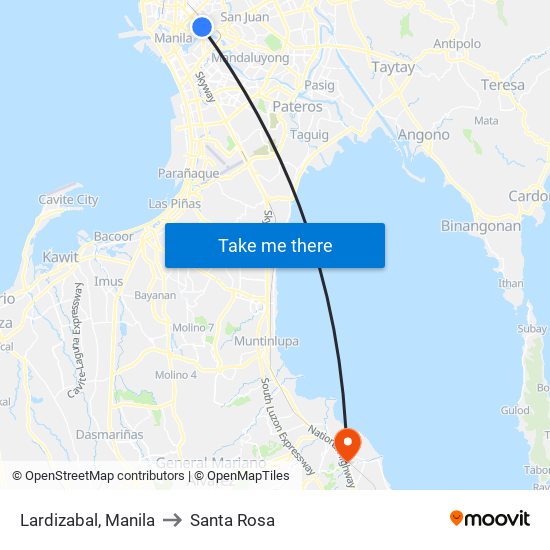 Lardizabal, Manila to Santa Rosa map