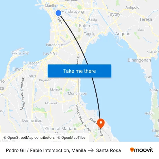 Pedro Gil / Fabie Intersection, Manila to Santa Rosa map