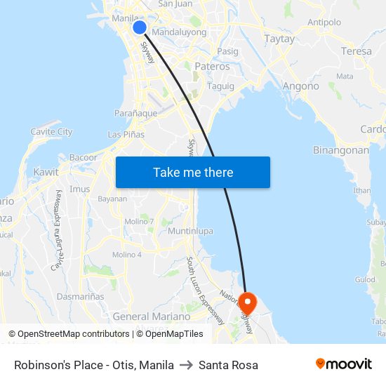 Robinson's Place - Otis, Manila to Santa Rosa map