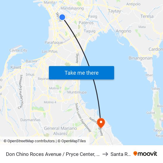 Don Chino Roces Avenue / Pryce Center, Makati City to Santa Rosa map