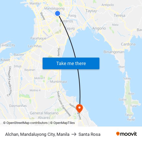 Alchan, Mandaluyong City, Manila to Santa Rosa map
