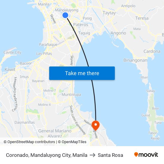 Coronado, Mandaluyong City, Manila to Santa Rosa map