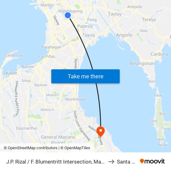 J.P. Rizal / F. Blumentritt Intersection, Mandaluyong City to Santa Rosa map
