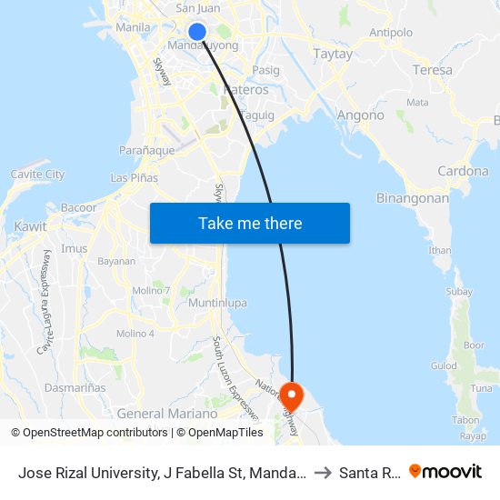 Jose Rizal University, J Fabella St, Mandaluyong City to Santa Rosa map