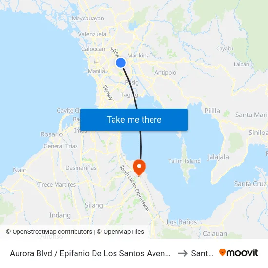 Aurora Blvd / Epifanio De Los Santos Avenue Intersection, Quezon City, Manila to Santa Rosa map