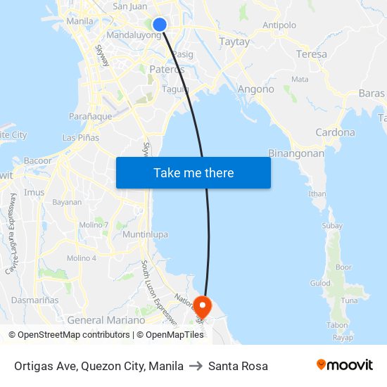 Ortigas Ave, Quezon City, Manila to Santa Rosa map