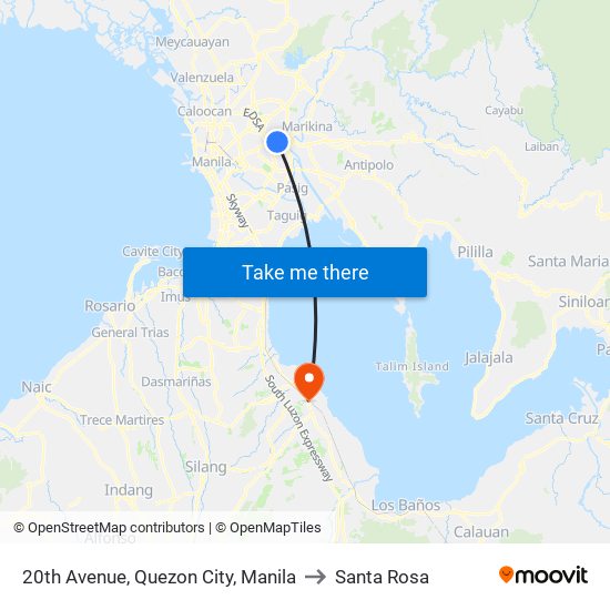 20th Avenue, Quezon City, Manila to Santa Rosa map